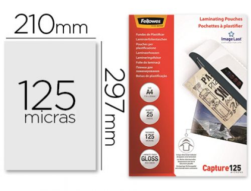 Bolsa de plastificar fellowes brilho din a4 125 microns pack de 25 unidades , Fellowes , 155170 , 0077511539633